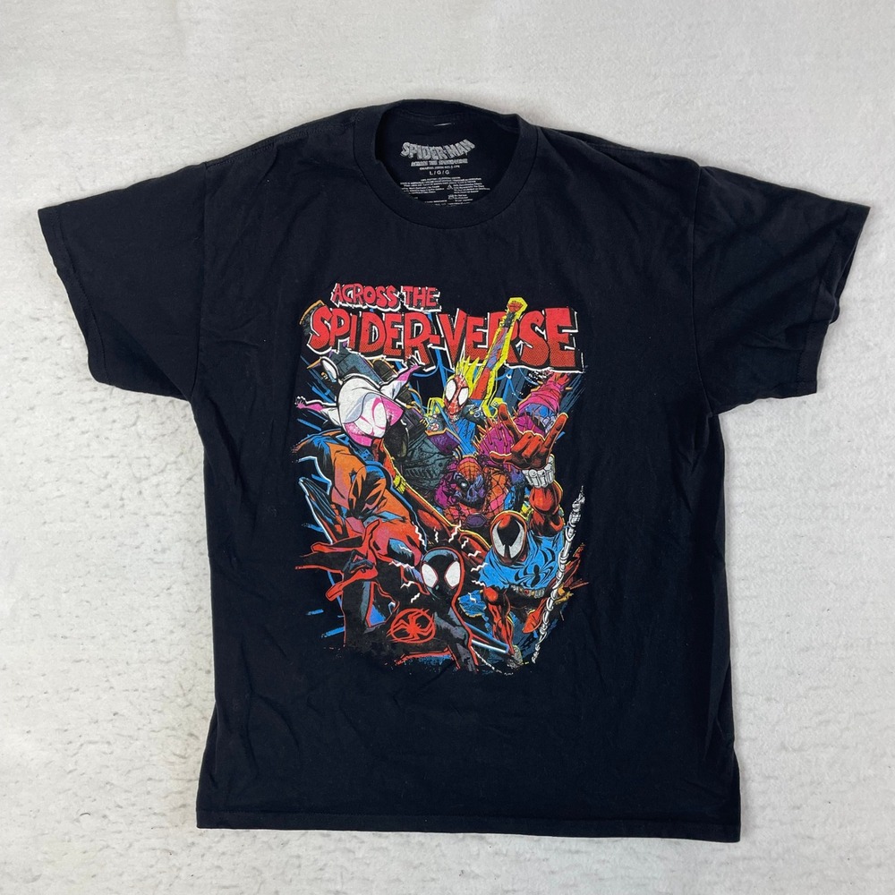Marvel Spider-Man Across The Spider-Verse Graphic T-Shirt Mens Large Black Tee